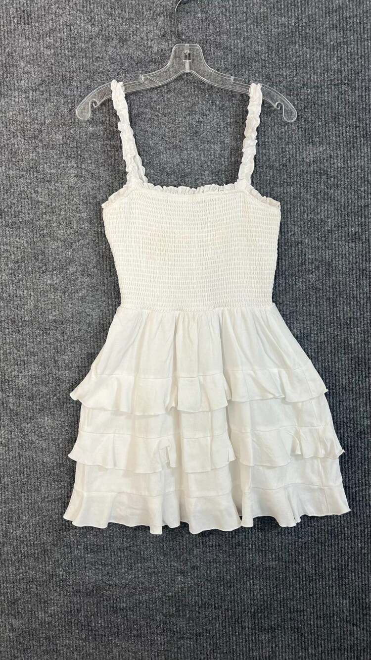 Altar'd State Dress Womens Small White Smocked Halter Tiered Ruffle Cottagecore